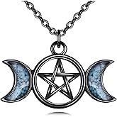 URONE Hecate Necklace 925 Silver Wiccan Wheel of Hecate Triple Moon Goddess Pendant Necklace Wiccan Jewelry Gifts for Women