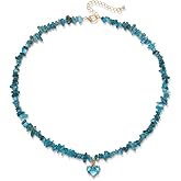 GolbalJew Healing Crystal Beaded Necklace Stone Chips Beads Heart Pendant Choker Necklaces for Women Gemstone Jewelry Gifts