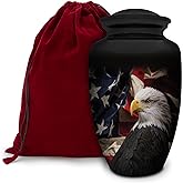 Honorary Memorials Patriotic Hearts Eagle Urn for Human Ashes | American Flag Cremation Urn for Adults, Veteran, Medium Size, Handmade Funeral Urns with Velvet Bag