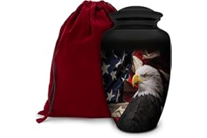 Honorary Memorials Patriotic Hearts Eagle Urn for Human Ashes | American Flag Cremation Urn for Adults, Veteran, Medium Size, Handmade Funeral Urns with Velvet Bag