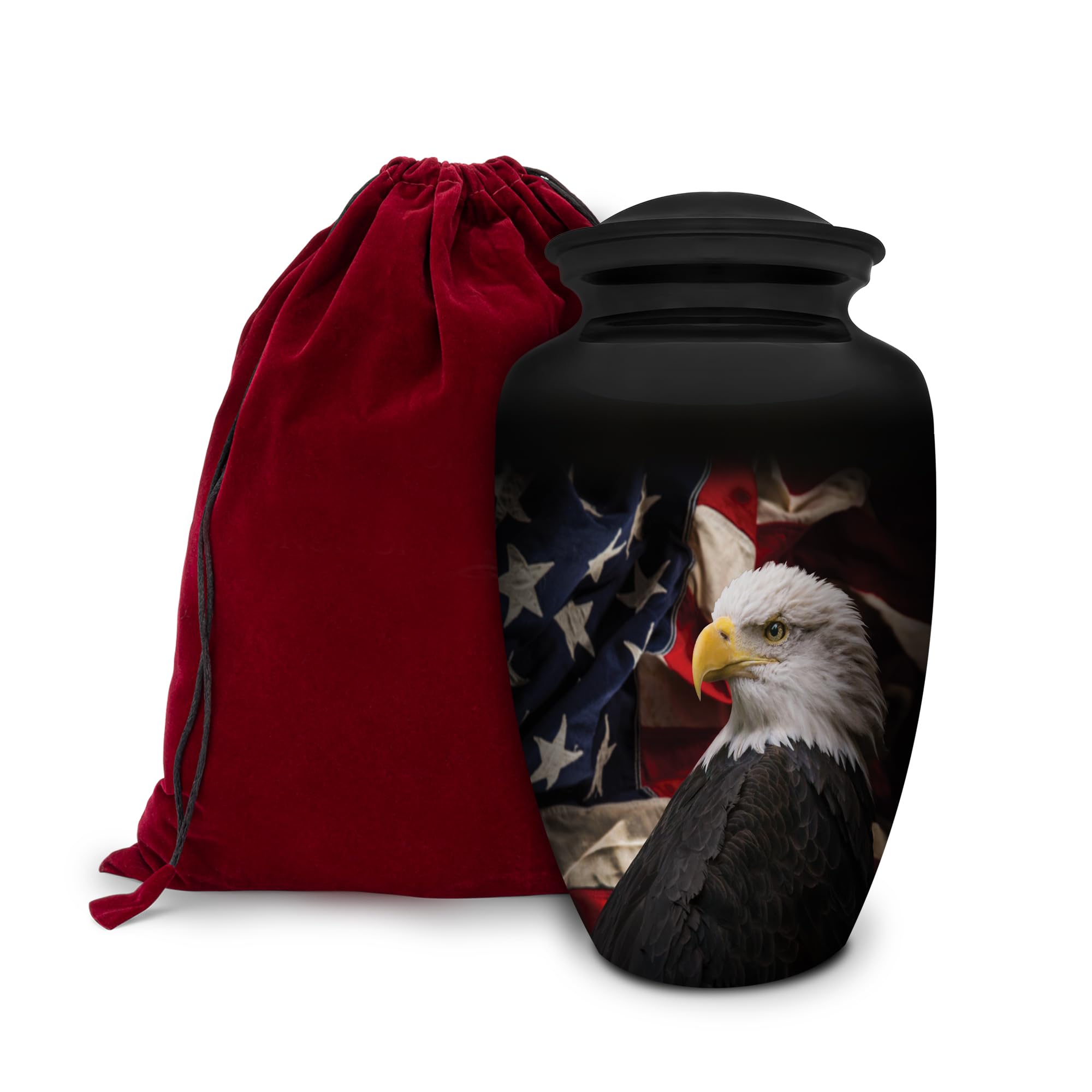 Photo 1 of Honorary Memorials Patriotic Hearts Eagle Urn for Human Ashes | American Flag Cremation Urn for Adults, Veteran, Medium Size, Handmade Funeral Urns with Velvet Bag