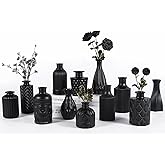 TBWIND 12pcs Glass Black Bud Vases Set, Small Vases for Flowers, Bud Vase for Centerpieces in Bulk, Mini Vintage Vase for Rustic Wedding Decorations, Office and Home Table Flower Décor