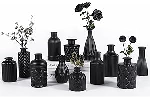 TBWIND 12pcs Glass Bud Vases Set, Small Vases for Flowers, Black Bud Vase for Centerpieces in Bulk, Mini Vintage Vase for Rustic Wedding Decorations, Office and Home Table Flower Décor-Green