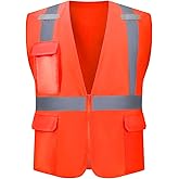 LYReview Reflective Safety Vest with Pockets and Zipper, Construction Vest Class 2 High Visibility Meets ANSI/ISEA Standard