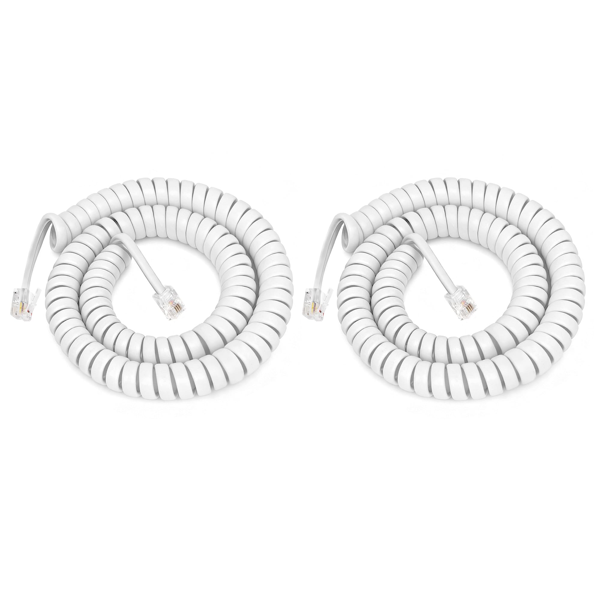 Uvital Telephone Handset Cord, Coiled Length 1.2 to 10 Feet Uncoiled Landline Phone Handset Cable Cord RJ11 4P4C(White,2 PCS)