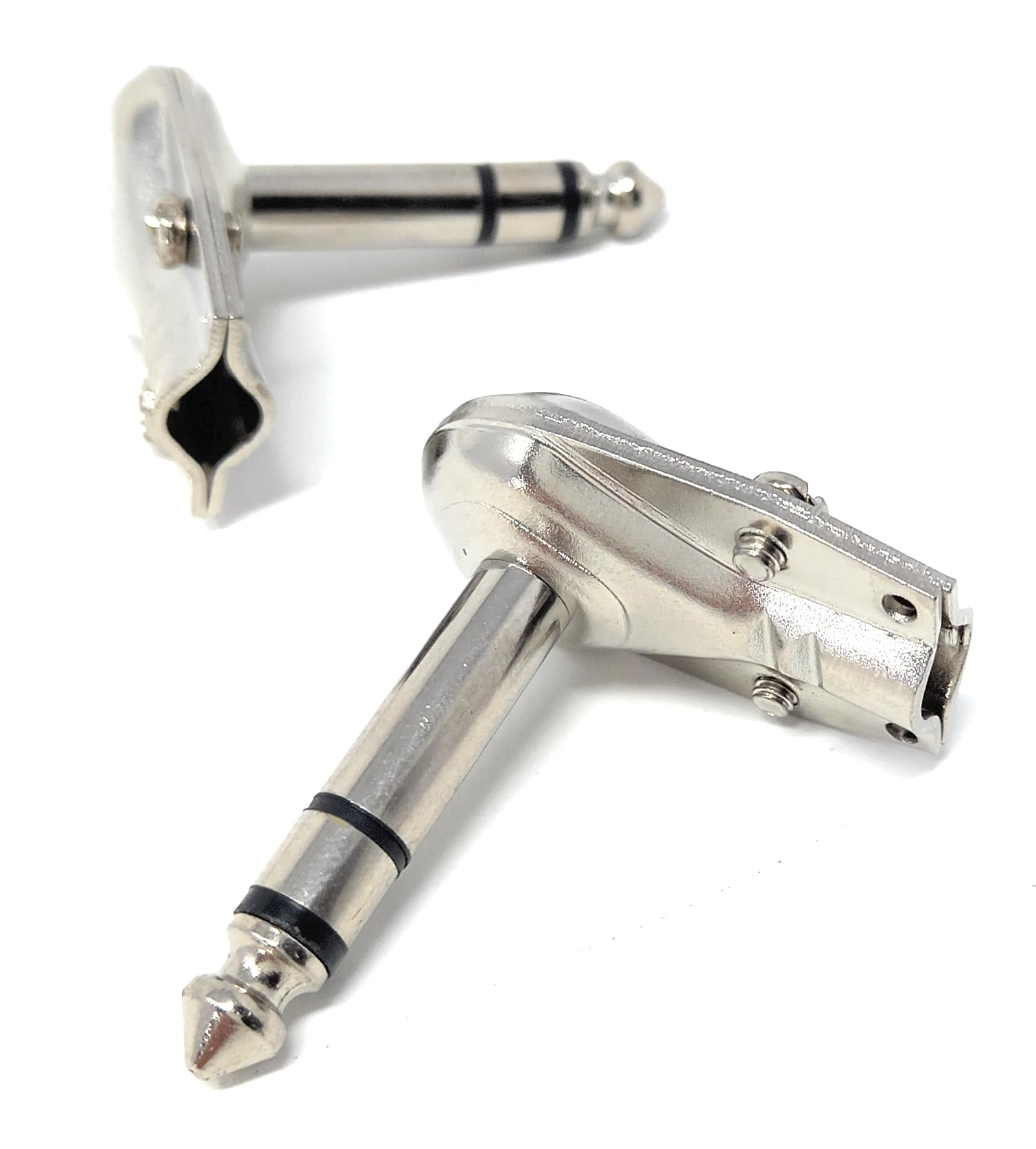 DRUT 2pcs. 6.35mm Stereo 1/4 90 Degree Right Angle TRS Solder Plug, Flat Pancake Style, DIY Audio Connector