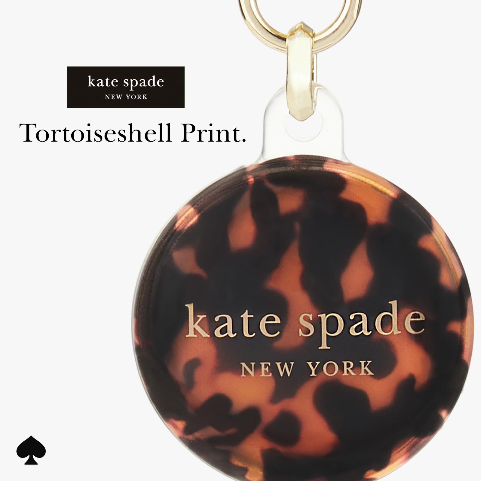 Kate Spade New York AirTag Holder with Gold Ring Clip - Protective Case for Apple AirTag - Tortoiseshell