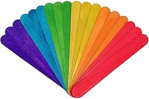 KTOJOY 6” 100 Pcs Colored Jumbo Wooden Craft Sticks Wooden Popsicle Colored Craft Sticks Stick 3/4”Wide Treat Sticks Ice Pop Sticks for DIY Crafts，Home Art Projects, Classroom Art Supplies