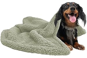 PETHUR Waterproof Dog Blankets for Medium Dogs, Calming Cat Blankets for Indoor Cats Washable, Soft Sherpa Pet Blanket for Couch, 29"x40", Olive Green