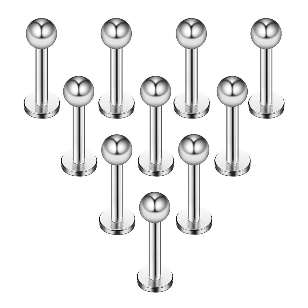 Briana Williams 10pcs Stainless Steel Lip Labret Stud Tragus Helix Cartilage Stud Bar Piercing Jewelry