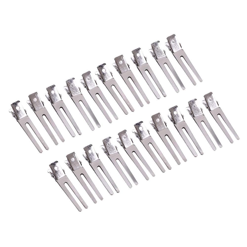 50 Pieces 1.77 Inches Double Prong Silver Pin Curl Clips Alligator Hair Clips Metal Sectioning Clips for Styling