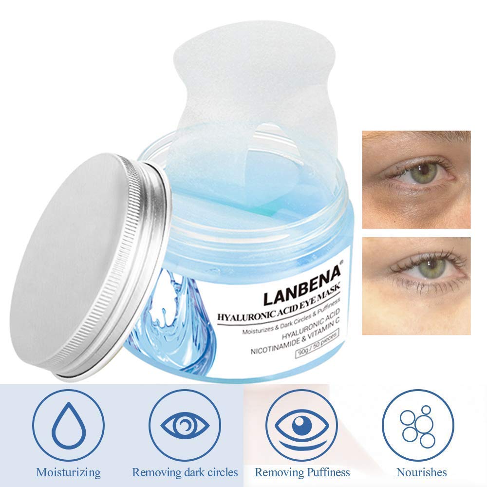 Eye Mask Sheet Hyaluronic Acid Eye Serum Patches Vitamin C Pad for Reduces Dark Circles Bags and Eye Lines Repair Skin Nourish Firming Anti-Wrinkle + Anti-aging (90 g/50 pieces) (Blue)