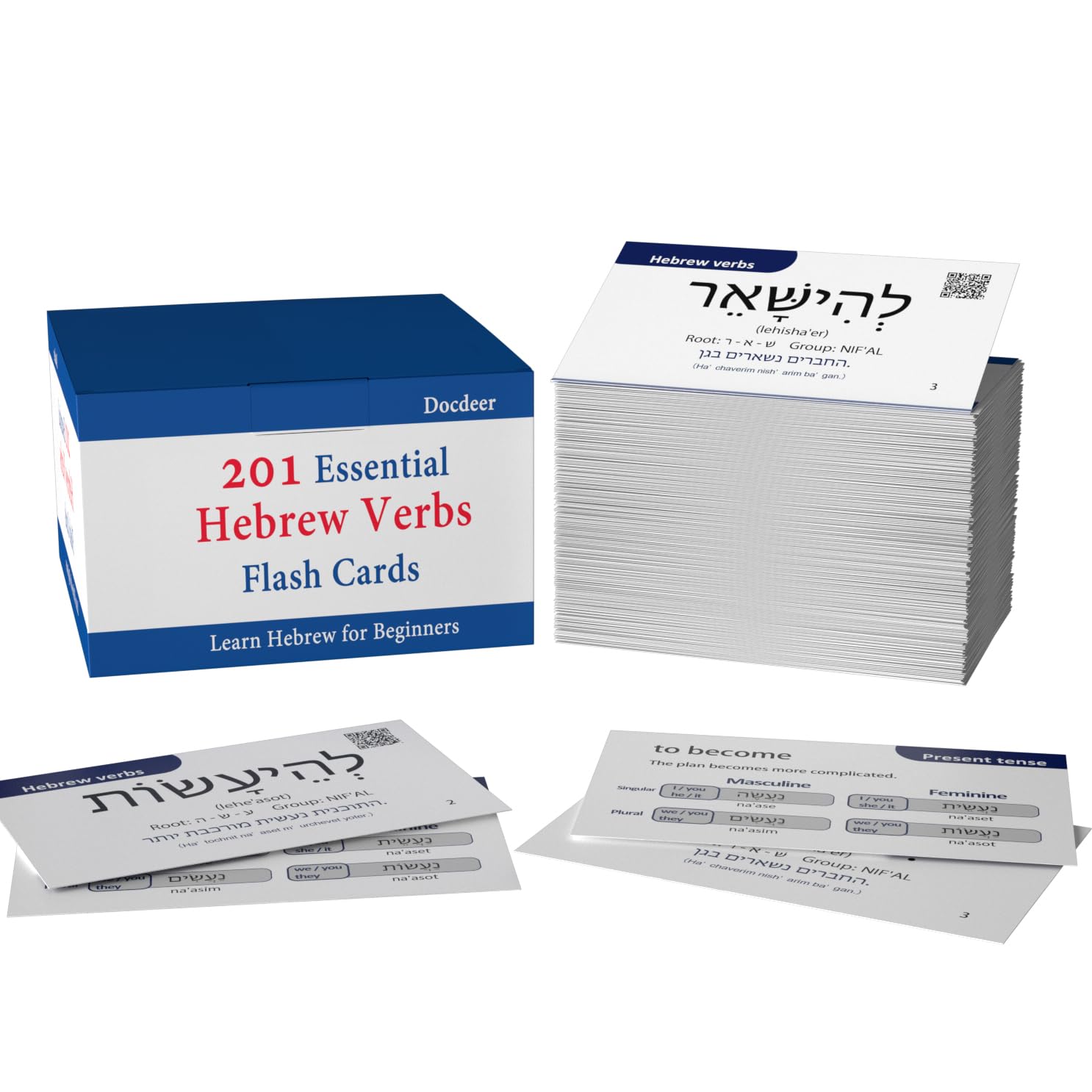 Photo 1 of 201 Basic Hebrew Verbs Flash Cards - Biblical Educational Jewish Language Learning Flashcards