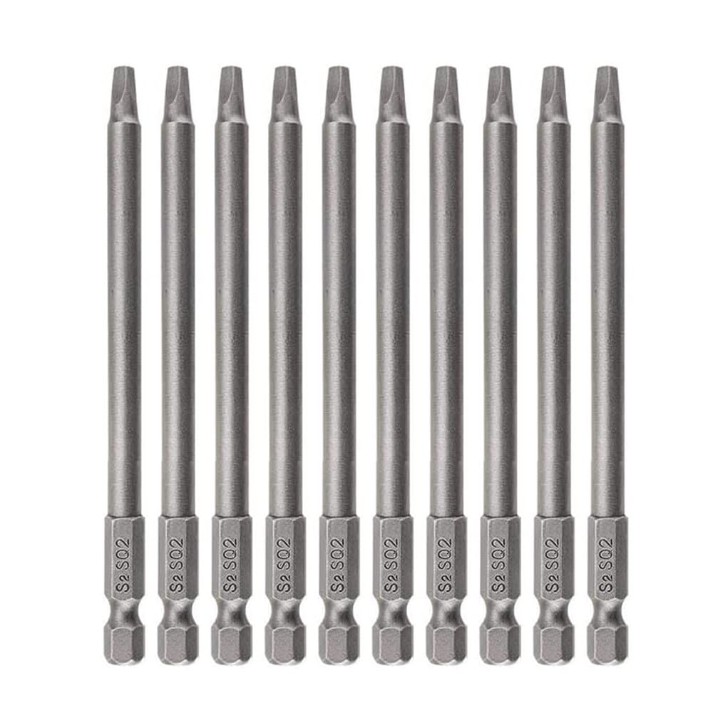 Saipor 10pcs SQ2 100mm Magnetic Drill Bit Set - Hex Shank Square Screwdriver Bit Set - Robertson Square Drive Bits for Pocket Hole Jig