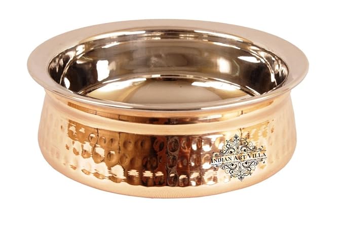 Indian Art Villa Steel Copper Serving Handi Bowl, Serveware and Tableware, 500 ml