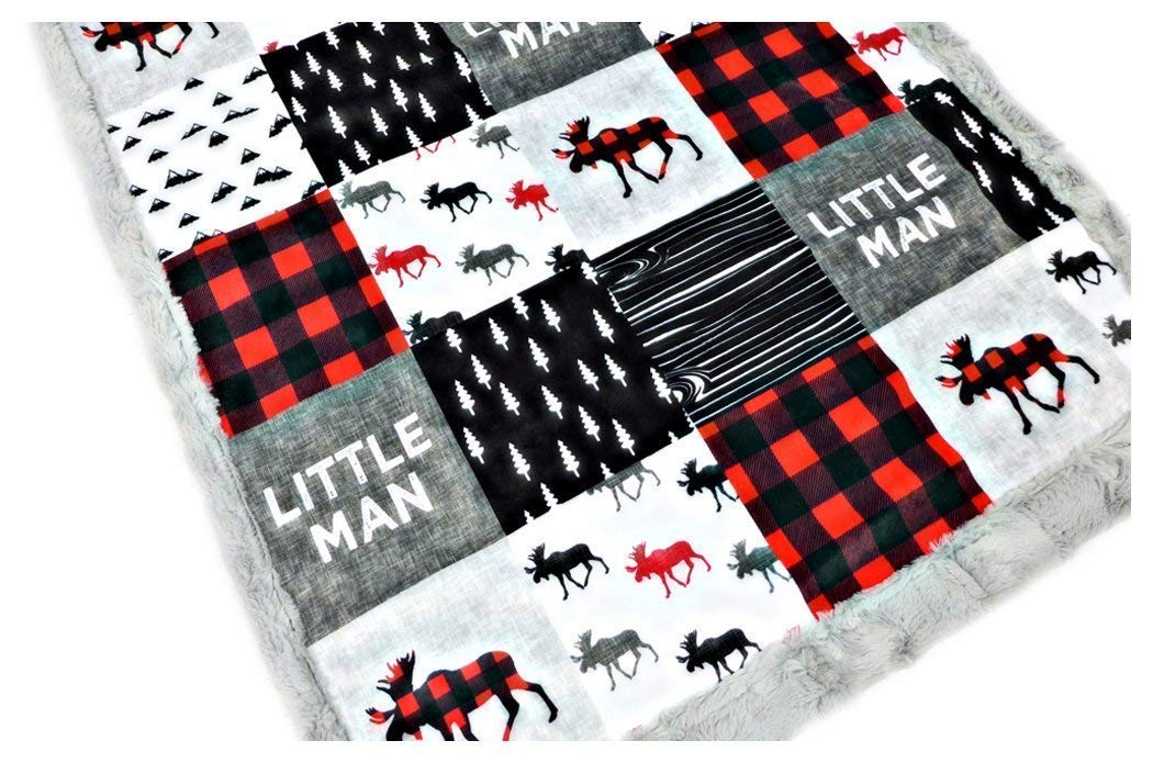 Amazon Com Buffalo Plaid Moose Minky Baby Blanket Little Man In Red Black 3 Sizes Personalize With Embroidery On Back Handmade