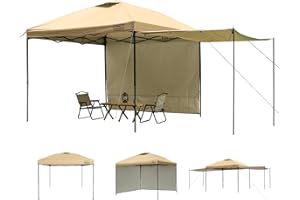 KAMPKEEPER 10x10 Easy Pop Up Canopy Tent with Sidewalls, Instant Outdoor Shade Shelter with Removable 10FT Sun Walls, Quick Setup Waterproof and UV-Resistant for Patio (Khaki, 2 sidewall)