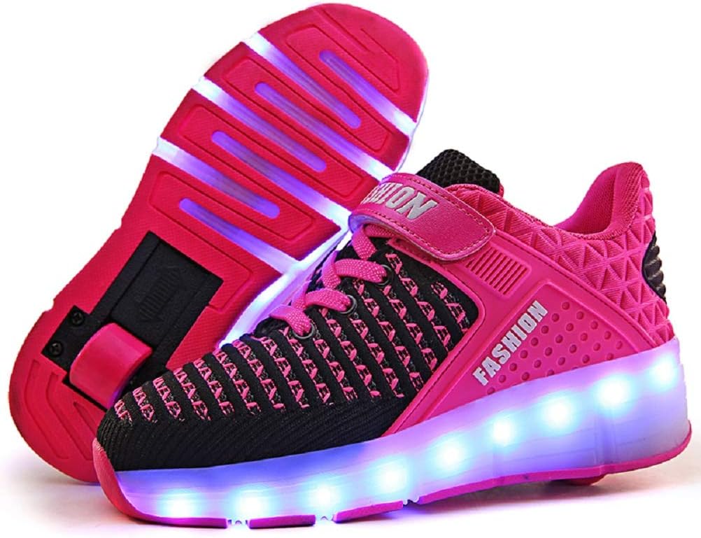 Ufatansy USB Charging Shoes Roller Shoes Girls Roller Skate Shoes Boys Kids LED Light up Wheel Shoes Roller Sneakers Shoes Wheels for Kids Best Gifts