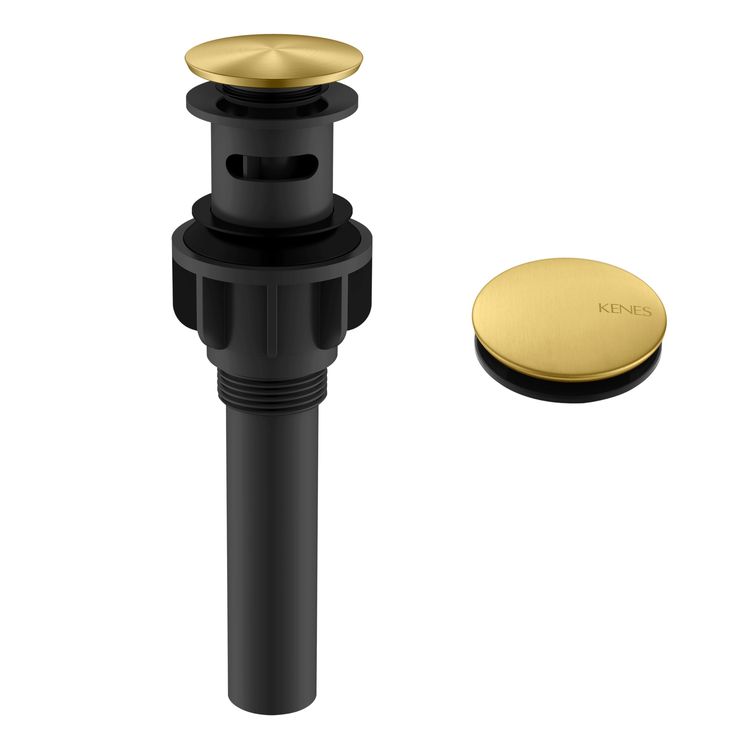 Photo 1 of KENES Brushed Gold Pop Up Bathroom Sink Drain with Overflow Assembly with Strainer Lavatory Vanity Vessel Pop Up Drain Stopper