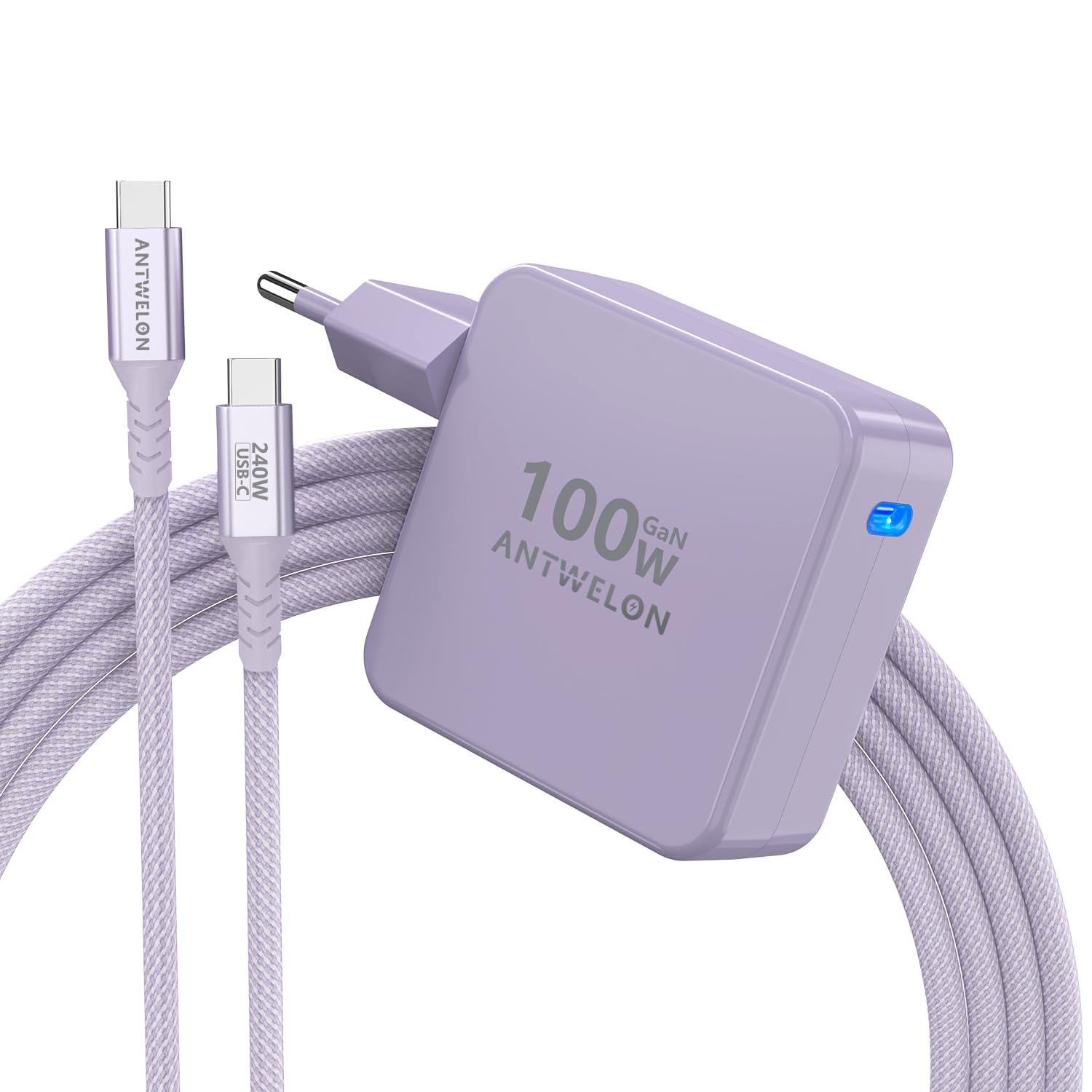 ANTWELON 100W USB C Ladegerät GAN Netzteil Typ C für MacBook Pro 16 15 14 Zoll, MacBook Air, iPad Pro, Galaxy S24 S23, Dell XPS, HP, Lenovo Thinkpad Yoga, Laptop, Tablet (lila)