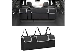 AUCELI Car Trunk Organizer, Backseat Hanging Large Storage with Adjustable Straps, Waterproof Collapsible Cargo Bag with 4 Pockets, Sturdy Space Saver Frees Trunk Floor for SUV, Truck, MPV