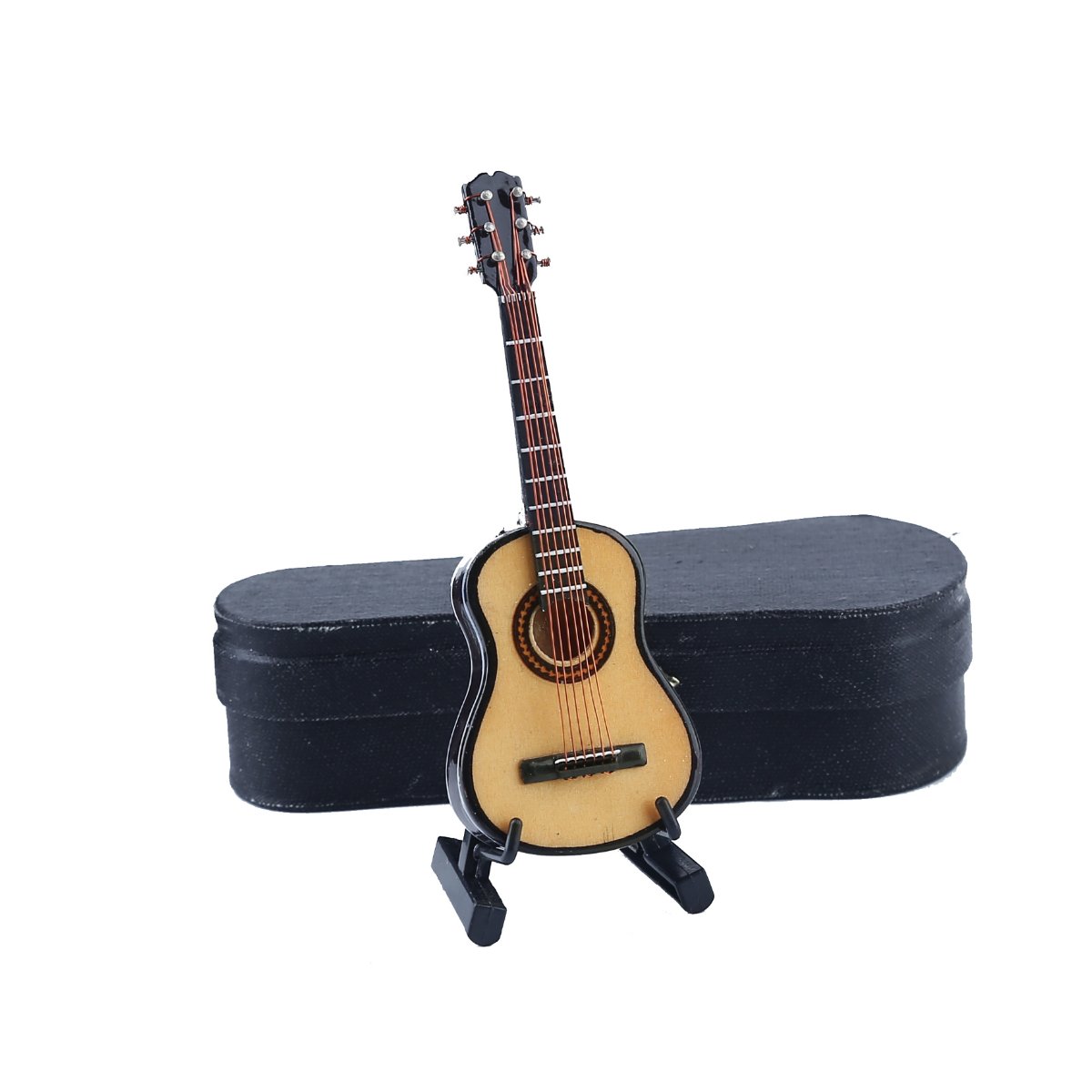 Dselvgvu Wooden Miniature Guitar with Stand and Case Mini Musical Instrument Guitar Replica Collectible Figurines Dollhouse Accessories Model Home Decoration Display Ornament (3.94
