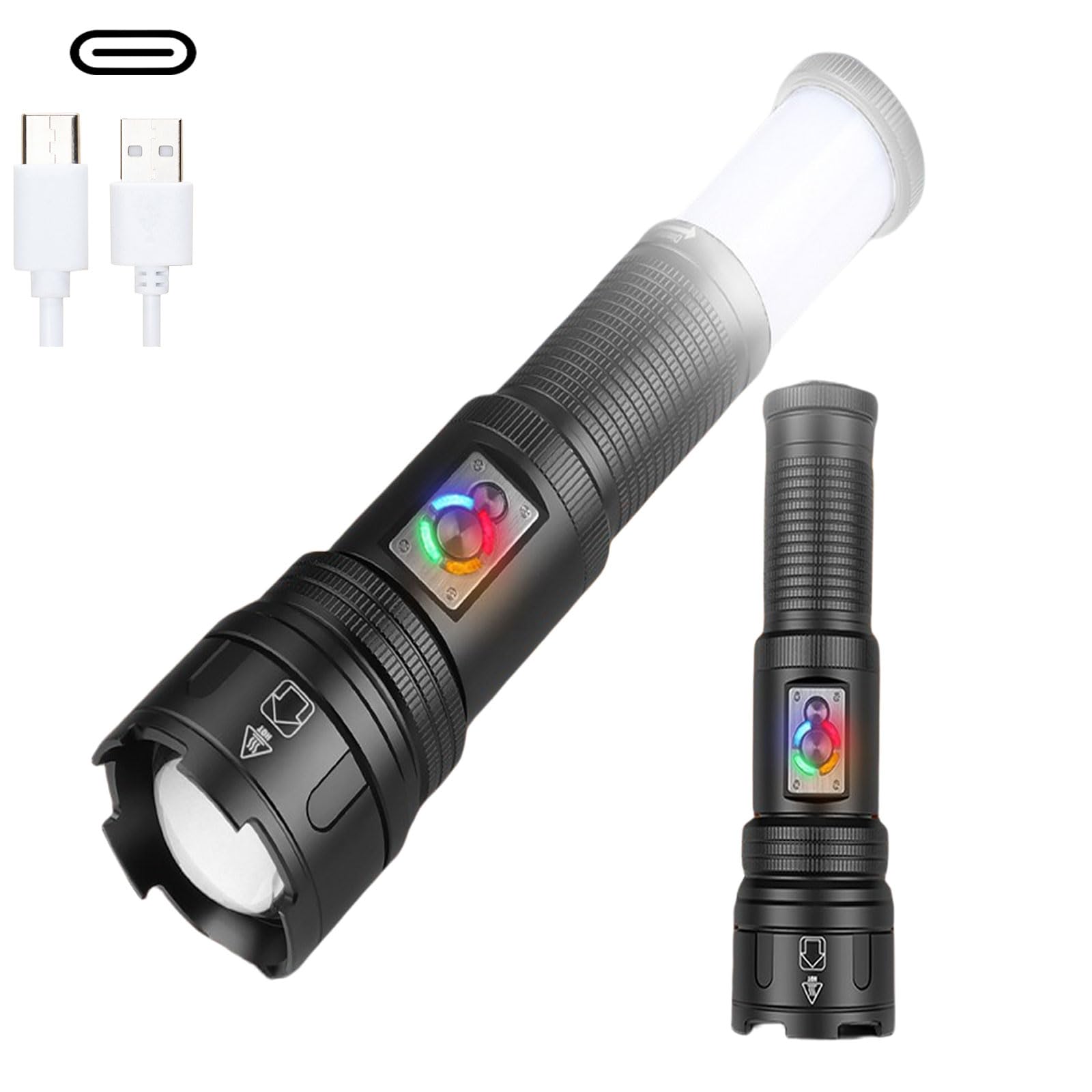 Cussity LED Torches Rechargeable Super Bright，Zoomable Powerful Torch with Tail Light, Waterproof Tactical Handheld Torch for Outdoor/Camping/Fishing/Hiking