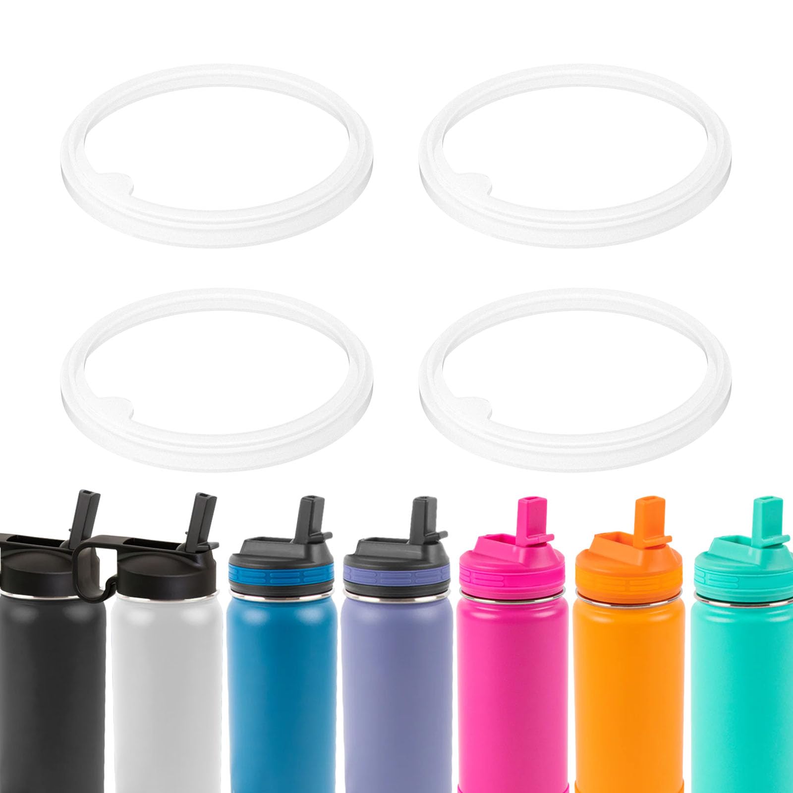 Photo 1 of BOSORIO 4 Pack Gaskets Compatible with ThermoFlask 16oz 24oz 32oz 40oz Water Bottle with Straw Lid, Replacement O Ring Rubber Seals Part?Not for Spout Lid and Chug Lid?