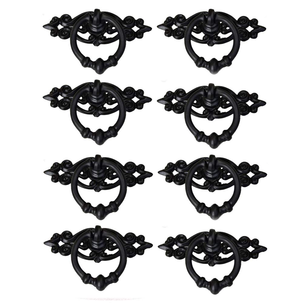 SagaSave 8Pcs Vintage Pull Handle, Retro Ring Handle, Antique Zinc Alloy Pull Handles Knobs for Cabinet, Drawer, Gate, Wardrobe, Cupboard - Black