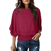 Dokotoo Womens Blouses Dressy Casual Boat Neck Flowy Chiffon Blouses Poncho Batwing Tops