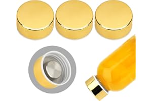 Zukro Replacement Metal Lids for Luxfuel/Brieftons/Sursip 10oz/16oz/18oz/24oz Glass Water Bottles, Stainless Steel Cap Fits For Bottles With Mouth Opening 1.49 Inch, Leak-Proof, Set of 3 Gold