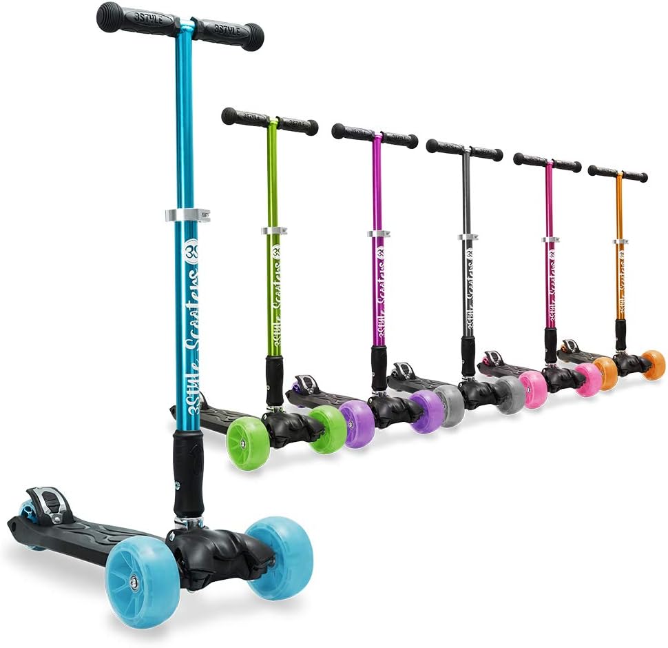 3StyleScooters® RGS-3 Big Kids 3 Wheel Kick Scooter - Perfect For Kids Aged 7+ - Foldable Design, 2” Heavy Duty LED Wheels, Adjustable Height