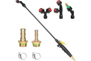 VANPET Acid Resistant Sprayer Wand with 4 Types of Nozzles, Pump Sprayer Wand Replacement with 1/4" & 3/8" Brass Barbs and 2 Hose Clamps
