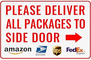 Please Deliver All Packages to Side Door Right Arrow - Bestylez Delivery Sign for Outdoor Use 12" * 8" (149)