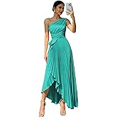 Erzirocel One Shoulder Satin Pleated Bridesmaid Dresses for Women A-Line Long Formal Evening Dress with Slit