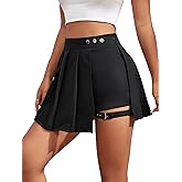 WDIRARA Women's High Waist Pleated Button Skort Asymmetrical Skirt Shorts