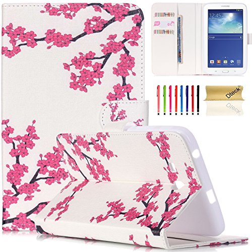 T110 Case, Dteck(TM) Elegant Cute Nice Folio PU Leather Wallet Case with Cards & Money Slots Stand Protective Case Cover for Samsung Galaxy Tab 3 Lite T110 7 inch Tablet (01 Peach Blossom)