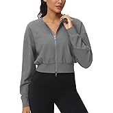 THE GYM PEOPLE Women's Cropped Jackets Full Zip Long Sleeve Ribbed Workout Sweatshirts Lightweight Casual Tops