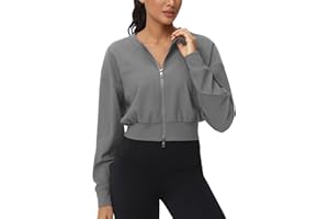 THE GYM PEOPLE Women's Cropped Jackets Full Zip Long Sleeve Ribbed Workout Sweatshirts Lightweight Casual Tops