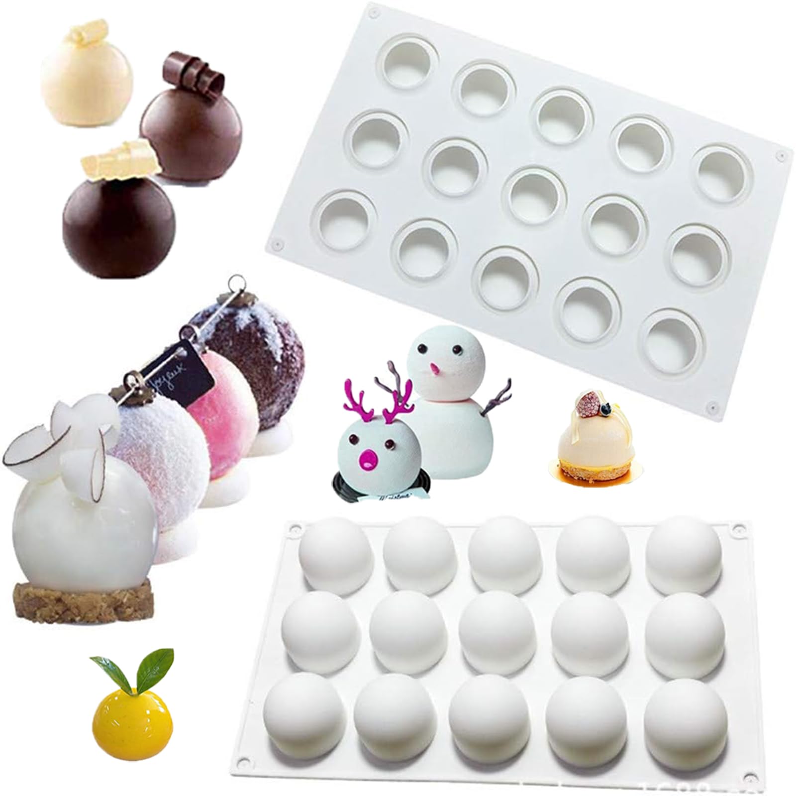 JasCherry Silicone Cake Mould, 15 Cavity Semi Sphere Shaped Non-Stick Cake Baking Mold, Soap Mould, Muffin Tray, Cupcake Moulds, Ideal for Cake Candy Chocolate Cupcake Jelly Soap