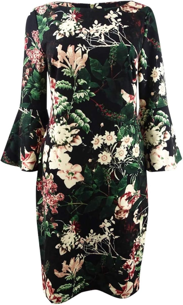 calvin klein floral bell sleeve sheath dress