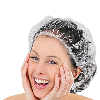 Aarna life style Disposable Shower Caps,50 Pcs Larger and Thicker Plastic Waterproof elastic bathing hair cap Bath Shower Hair Caps for Women Spa, Home Use, Portable Travel, Hotel and Hair Salon
