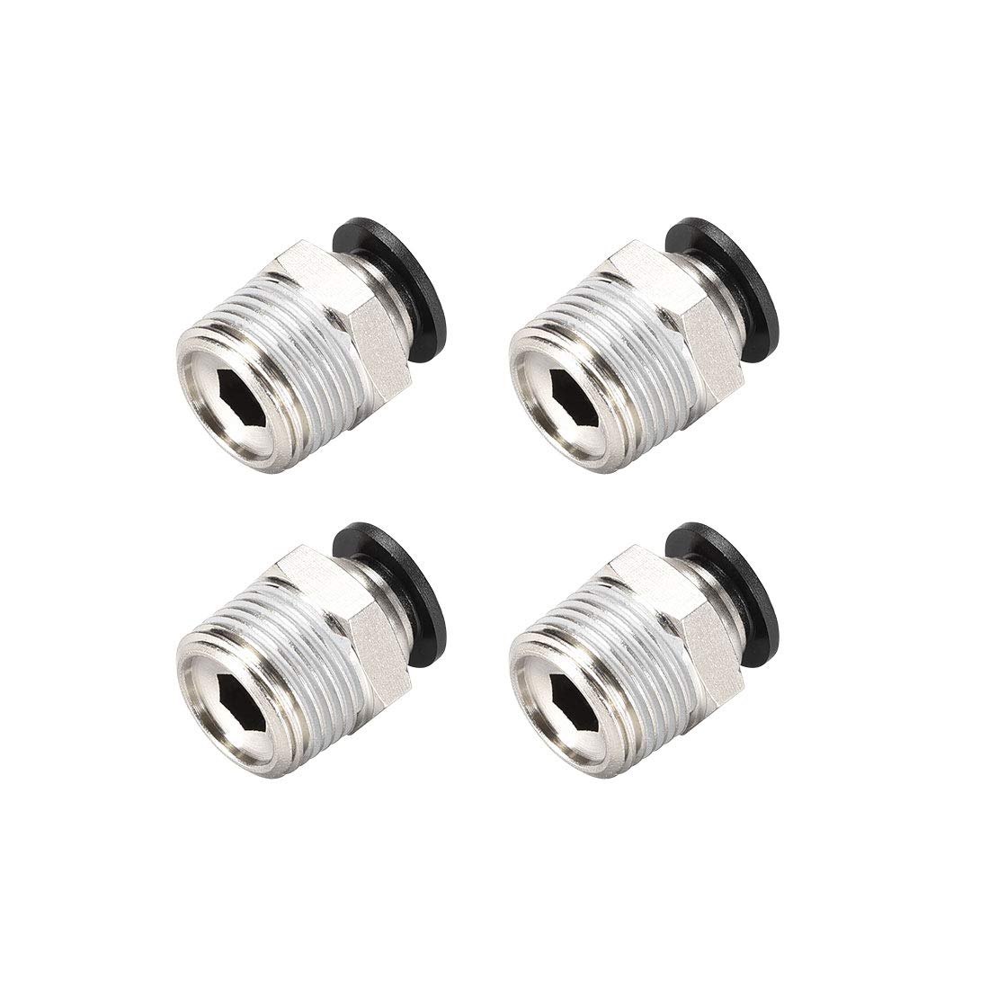 sourcing map Straight Pneumatic Push to Quick Connect Fittings 3/8NPT Male X 8mm Tube OD Silver Tone 4pcs