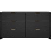 Manhattan Comfort Grace 60 Inch 6 Drawer Dresser, Modern Bedroom Storage Cabinet with Rounded Corners, Smooth Glide Compartments and Spacious Organization for Clothing, Black + Gold Handle
