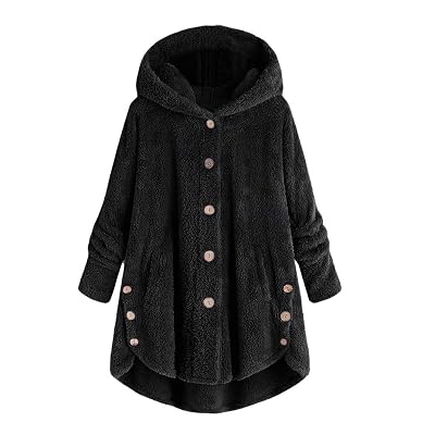 Fashion Women Button Coat Fluffy Tail Tops Hooded Pullover Loose Sweater