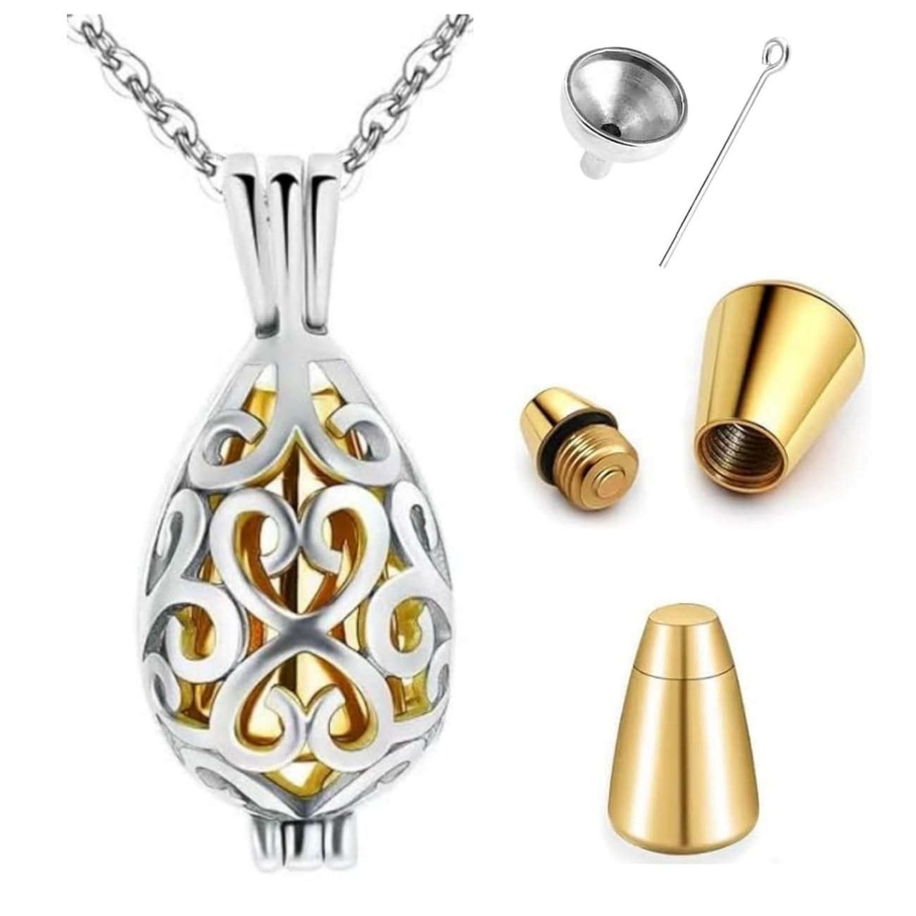 MAIXIANGGUOJI Ashes Keepsake Hollow Urn Necklace with Funnel Kit Waterdrop Ashes Cremation Jewellery for Dogs Cats Pet Ashes