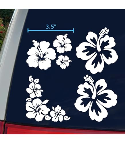 4 Autocollants Voiture Hibiscus Noir – PVC étanche – Avec Raclette – Décoration Moto, Vélo, Mur - 6