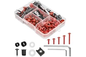 Sandfren Motorcycle Fairing Bolt Kit, 177PCS M5 M6 Aluminum Motorbike Windscreen Screws with Wrench, Windshield Fastener Washer Bolts Nuts Clips Set, Universal for Most Sport Bikes (Red)