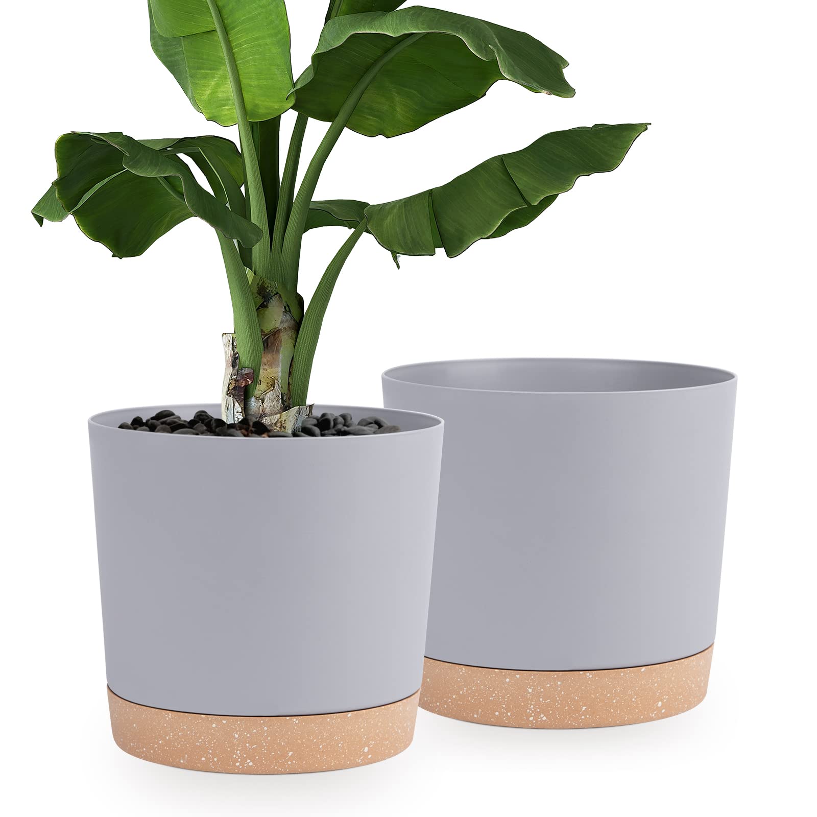 QCQHDU 30.5cm Plant Pot, 2 Pack Planters for Indoor Plants with Drainage Holes & Saucer, Outdoor Flower Pots Home Garden Modern Decor (Light Grey, 30.5cm)