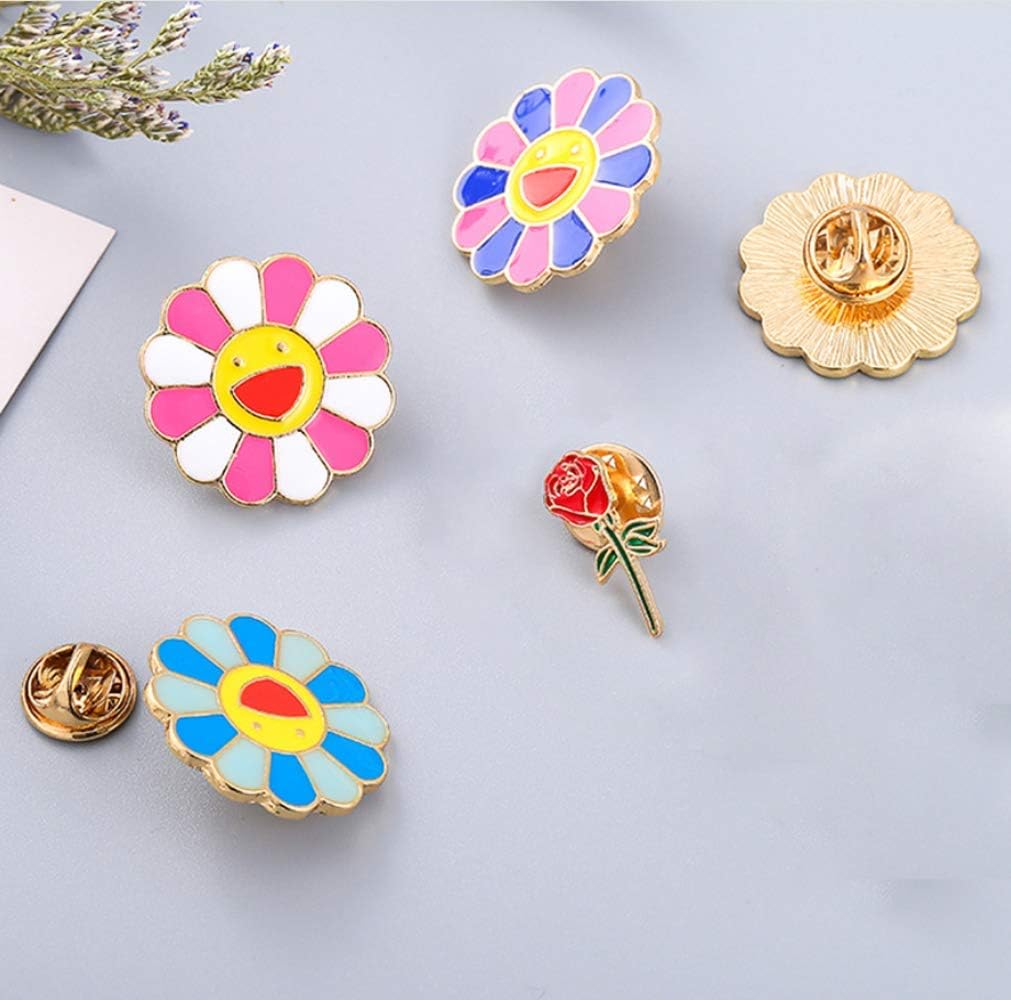 Belons 5 Pcs Colorful Smile Sunflower Rose Brooch Enamel Brooch Collar Broach Lapel Pin Badge Clothes Accessories Bag Decor Jewelry Gift - Image 3